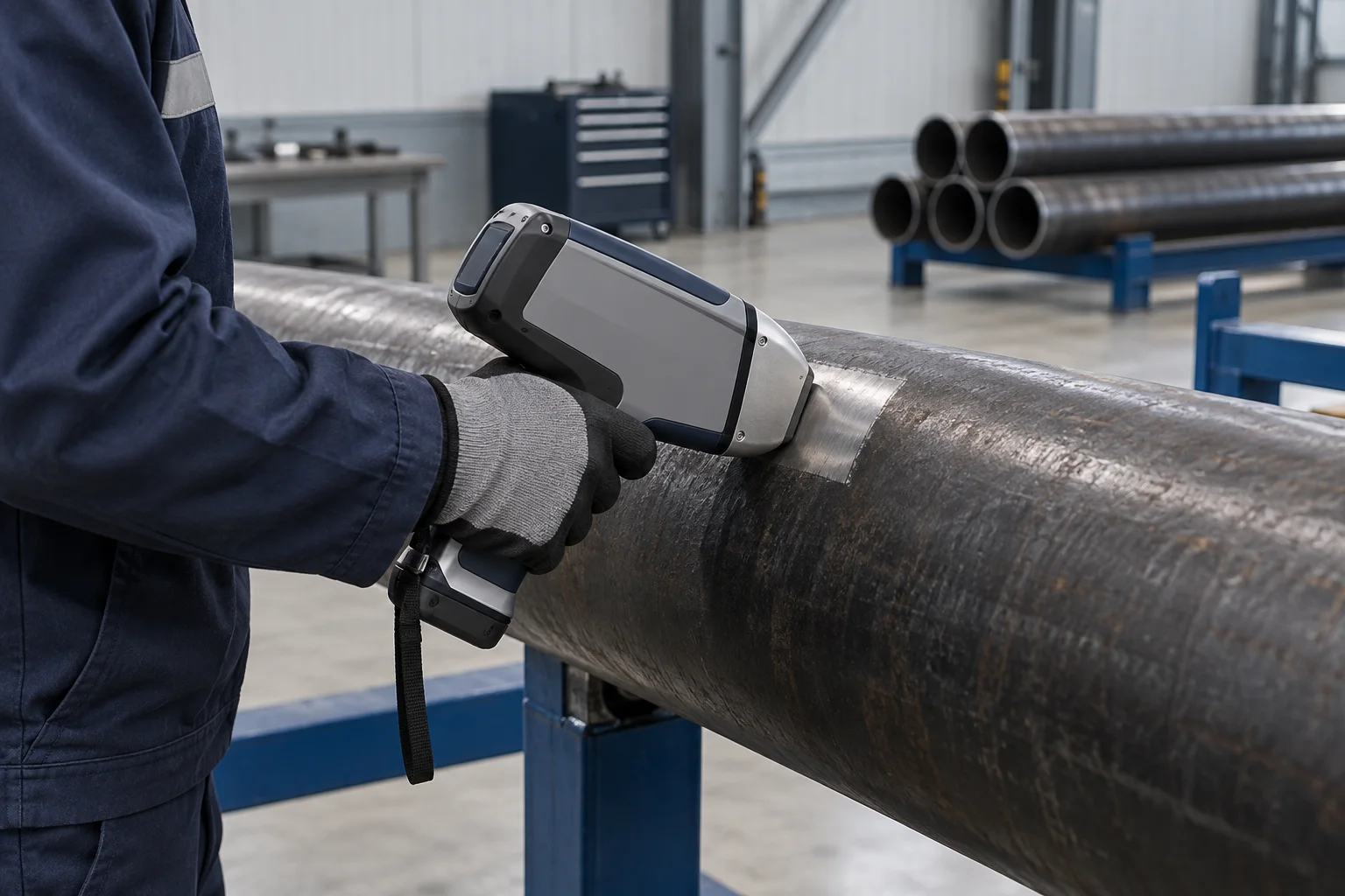 Alloy identification instrument at a prepared pipe surface