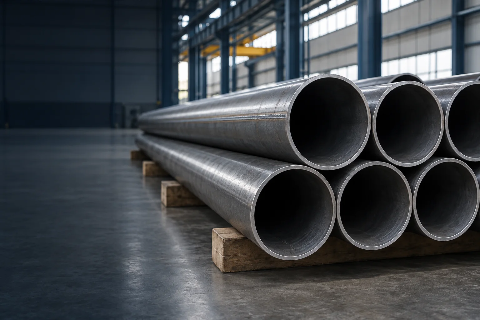 ERW carbon steel pipe bundles in a storage hall