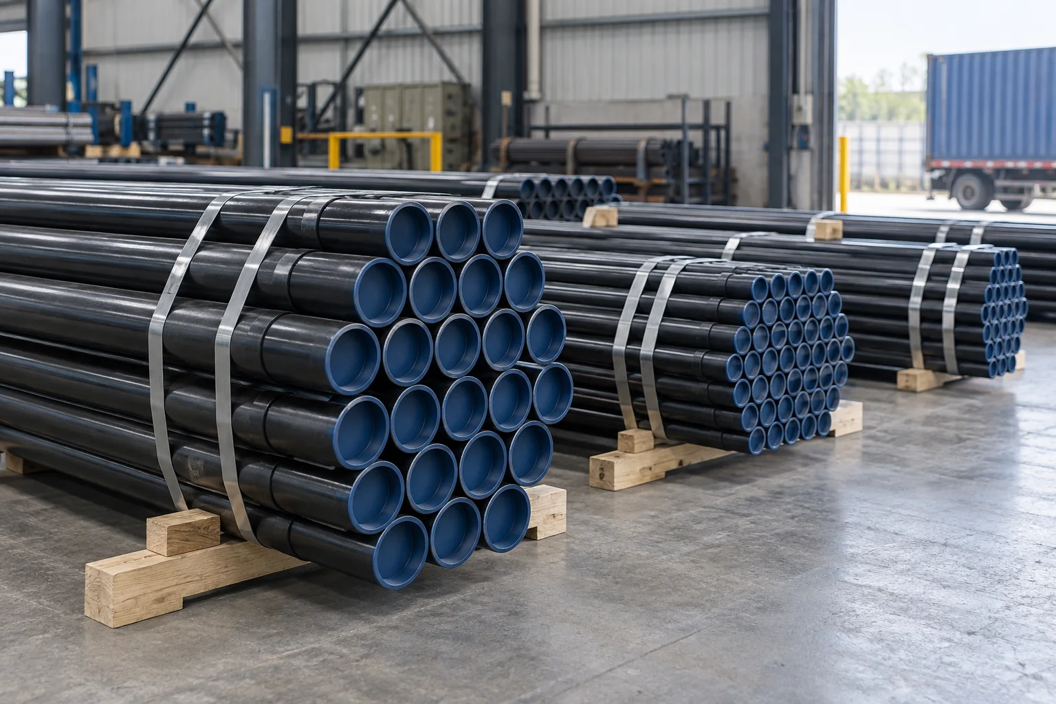 Capped pipe bundles separated on timber supports