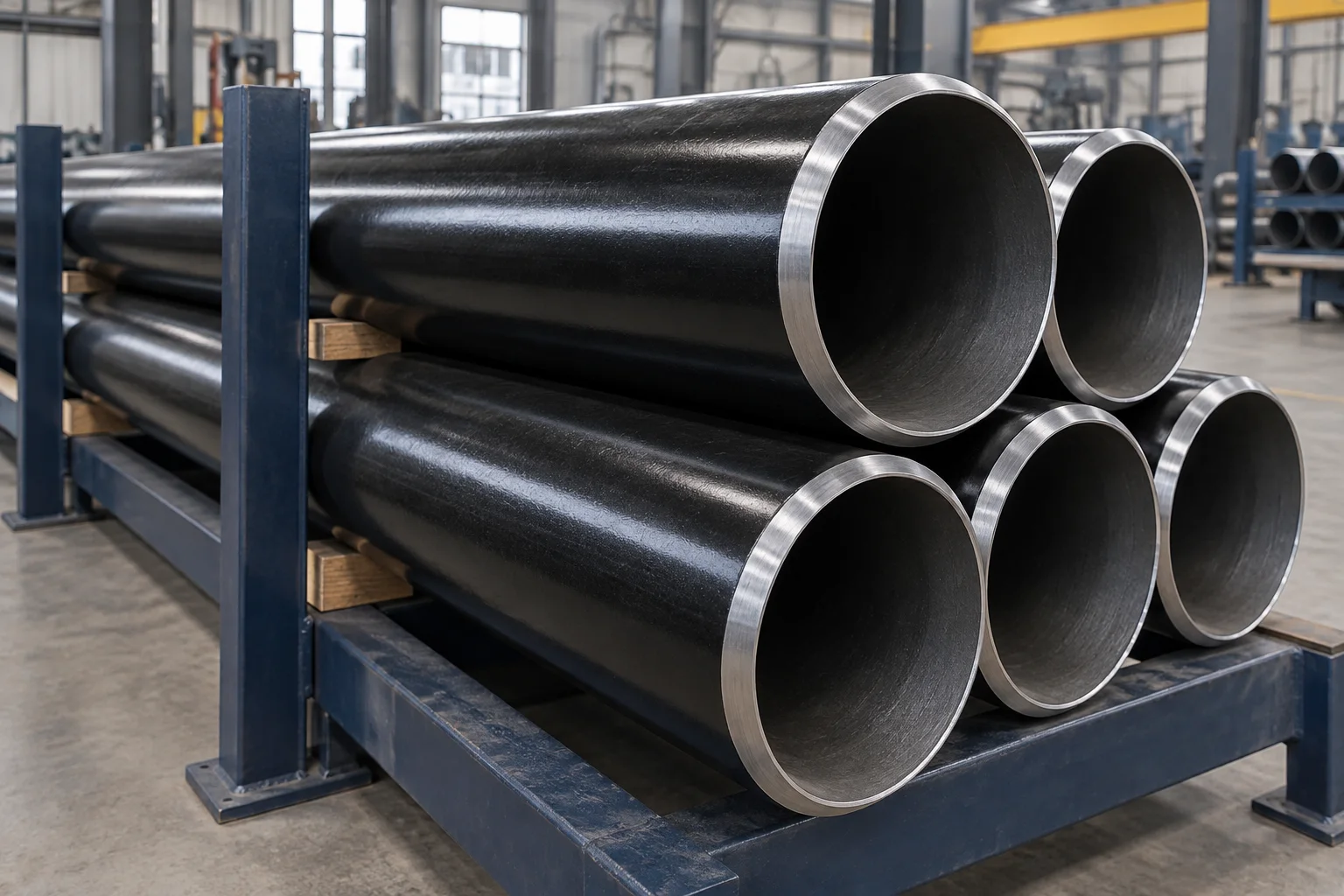 Black protected pipe with clean metal bevels