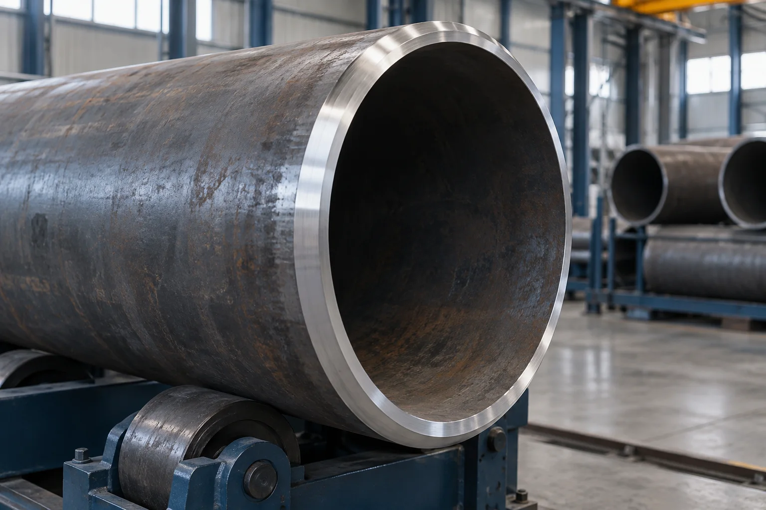 Consistent machined bevel on a large pipe end