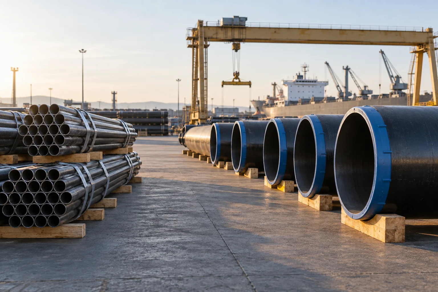 Small pipe bundles and individually supported coated line pipes prepared for dispatch
