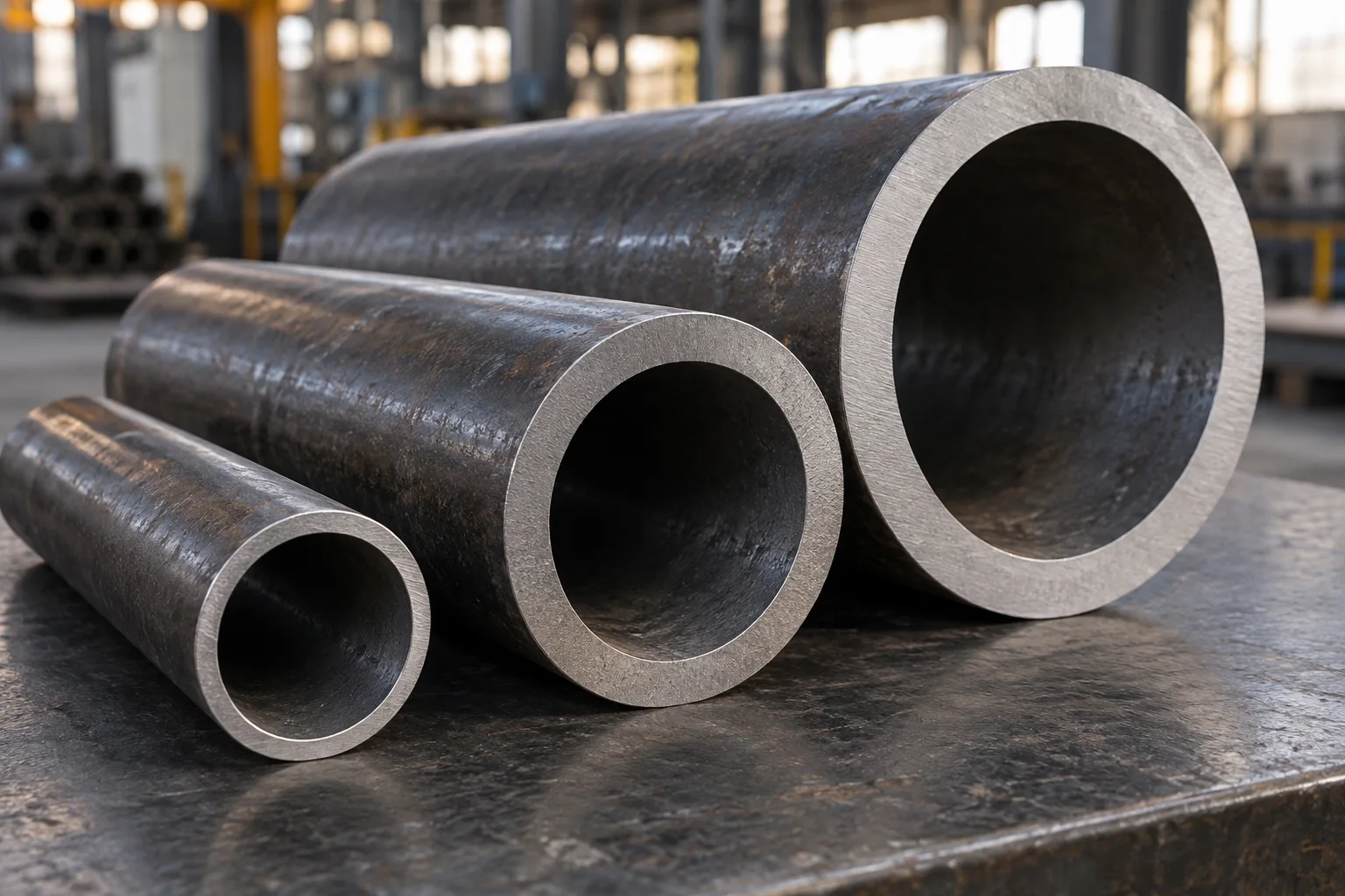 Round line pipe samples showing outside diameter and wall thickness