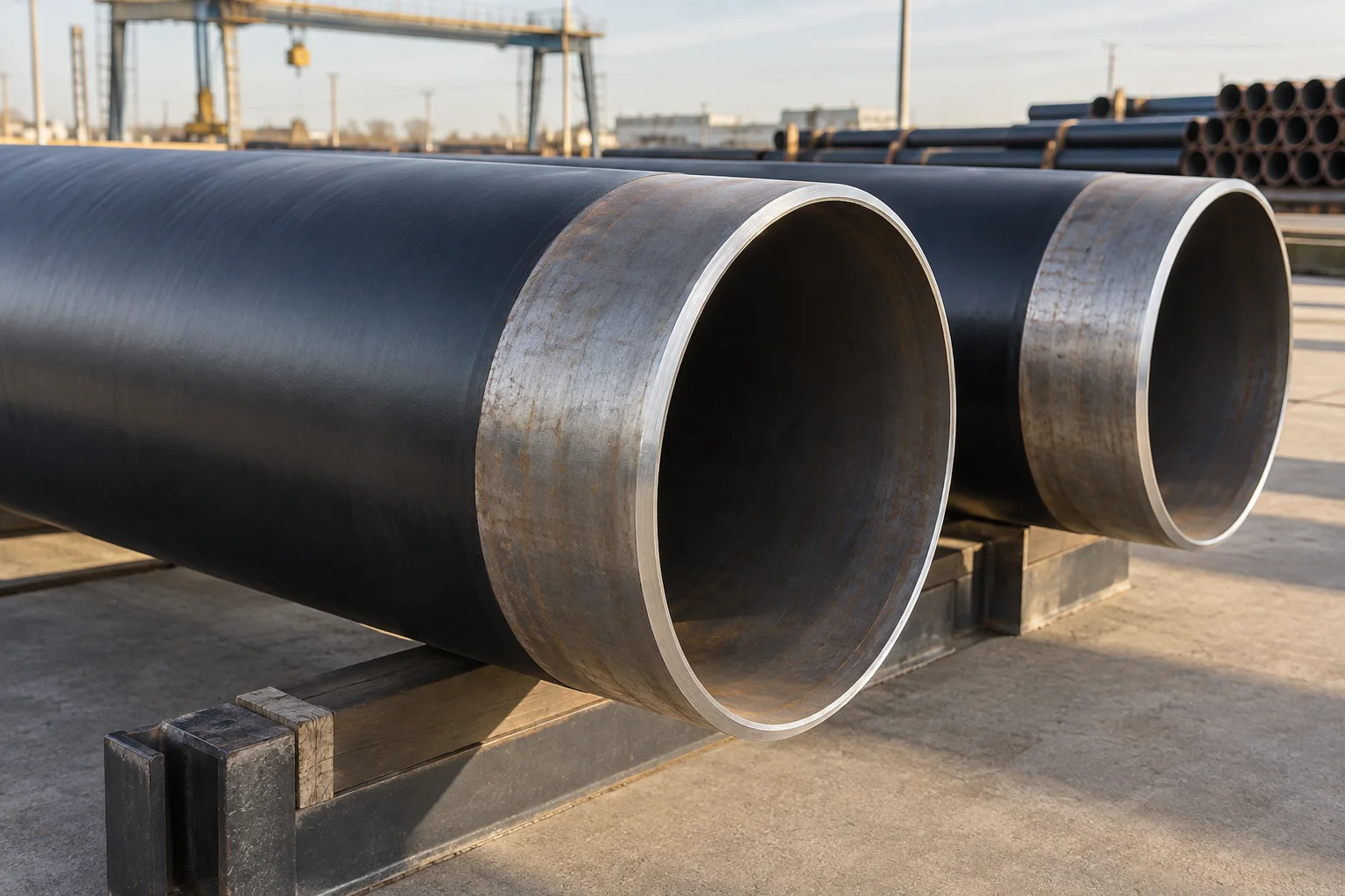 External pipe coating with bare end cutbacks for field welding