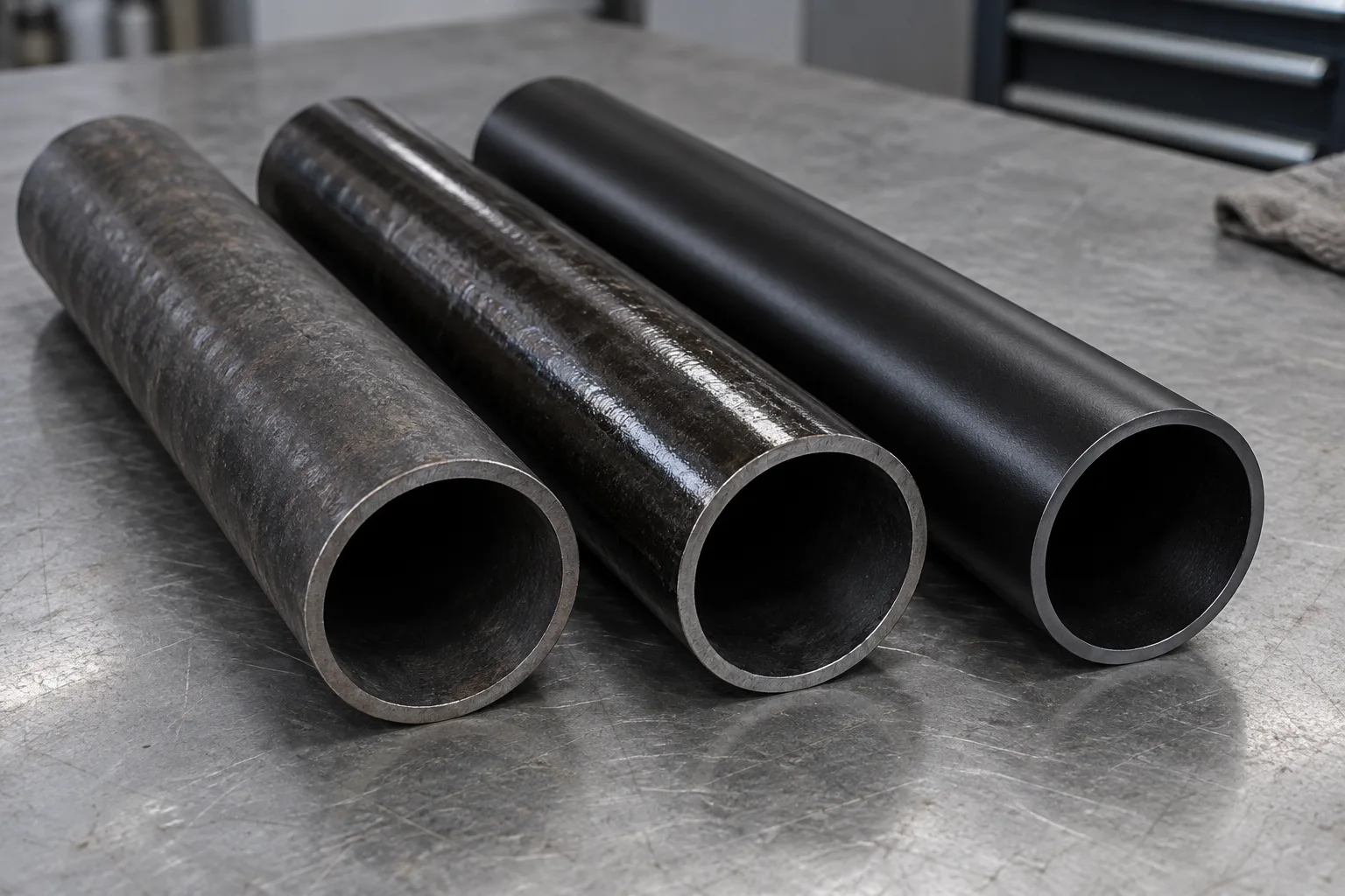 Black mill finish, oiled and coated pipe surfaces