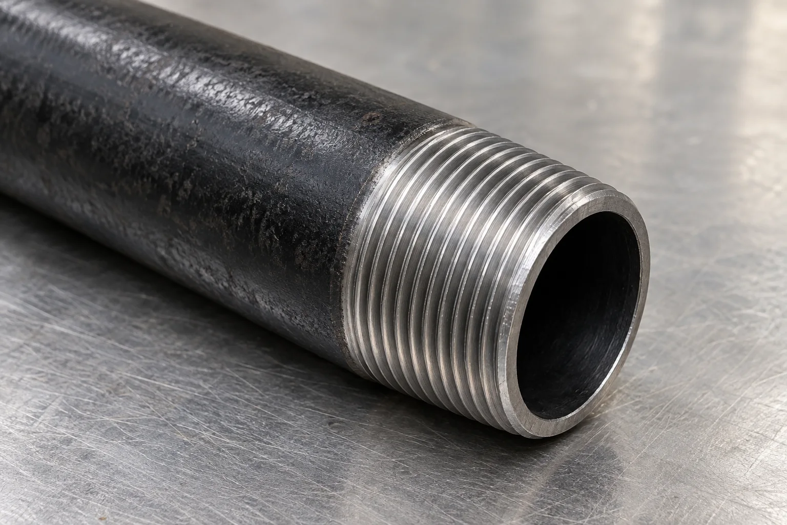 External threads on a black steel pipe end