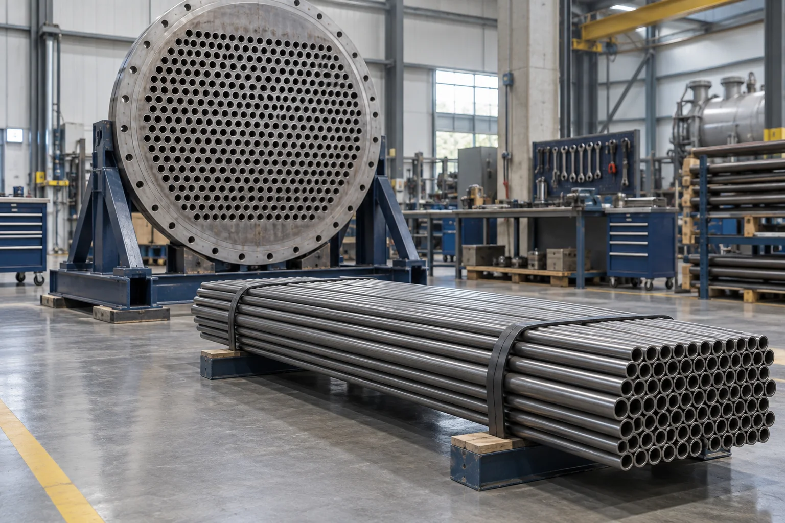 Replacement boiler tubes prepared beside a tube sheet