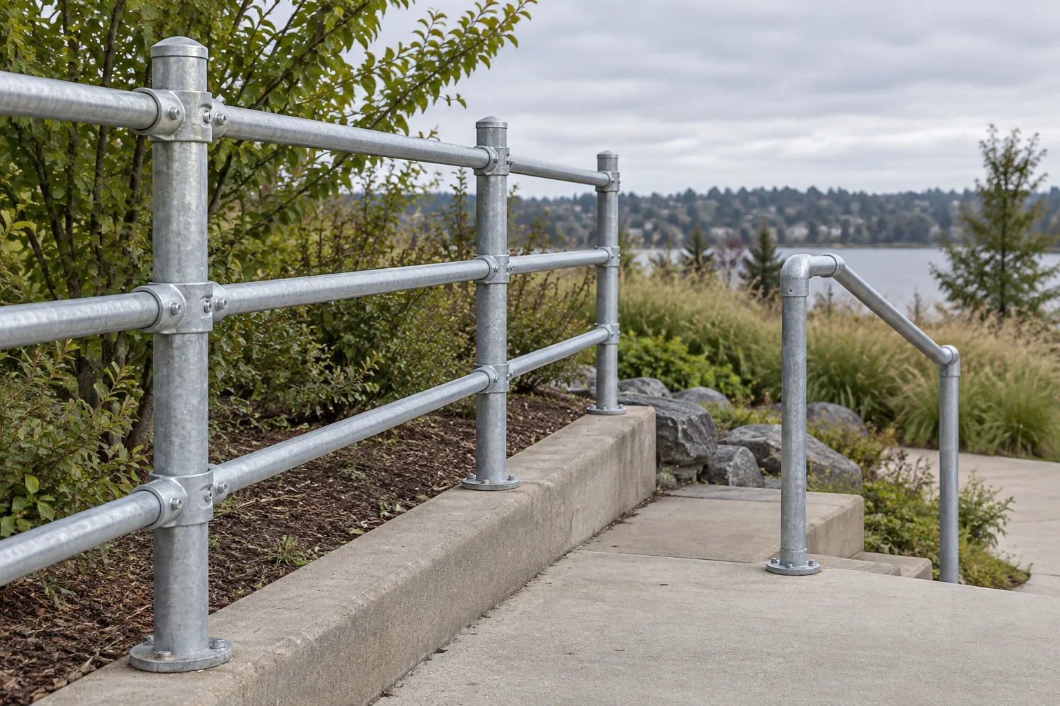 Galvanized round-pipe fence and handrail connections