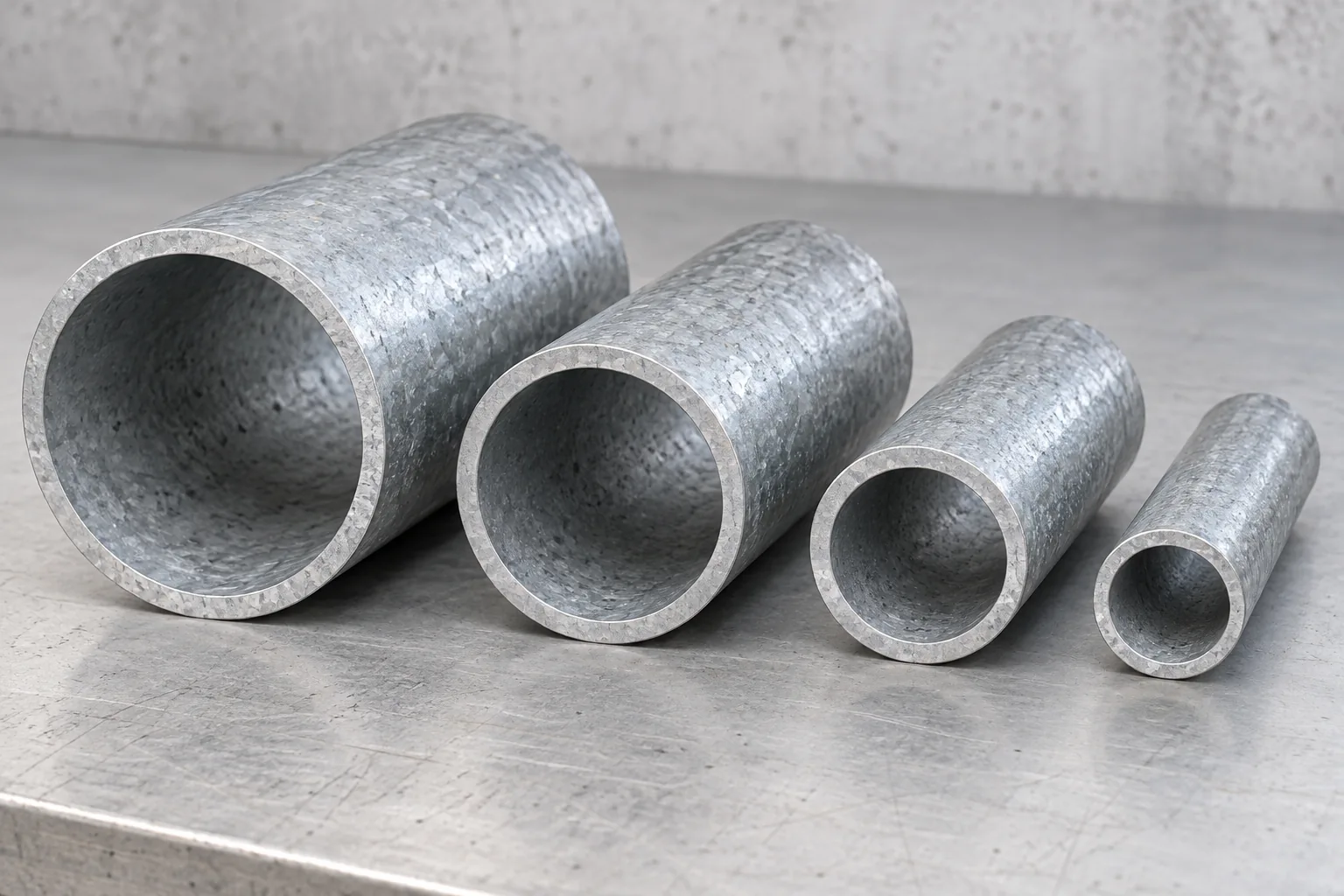 Galvanized pipe ends showing outside diameters and steel walls