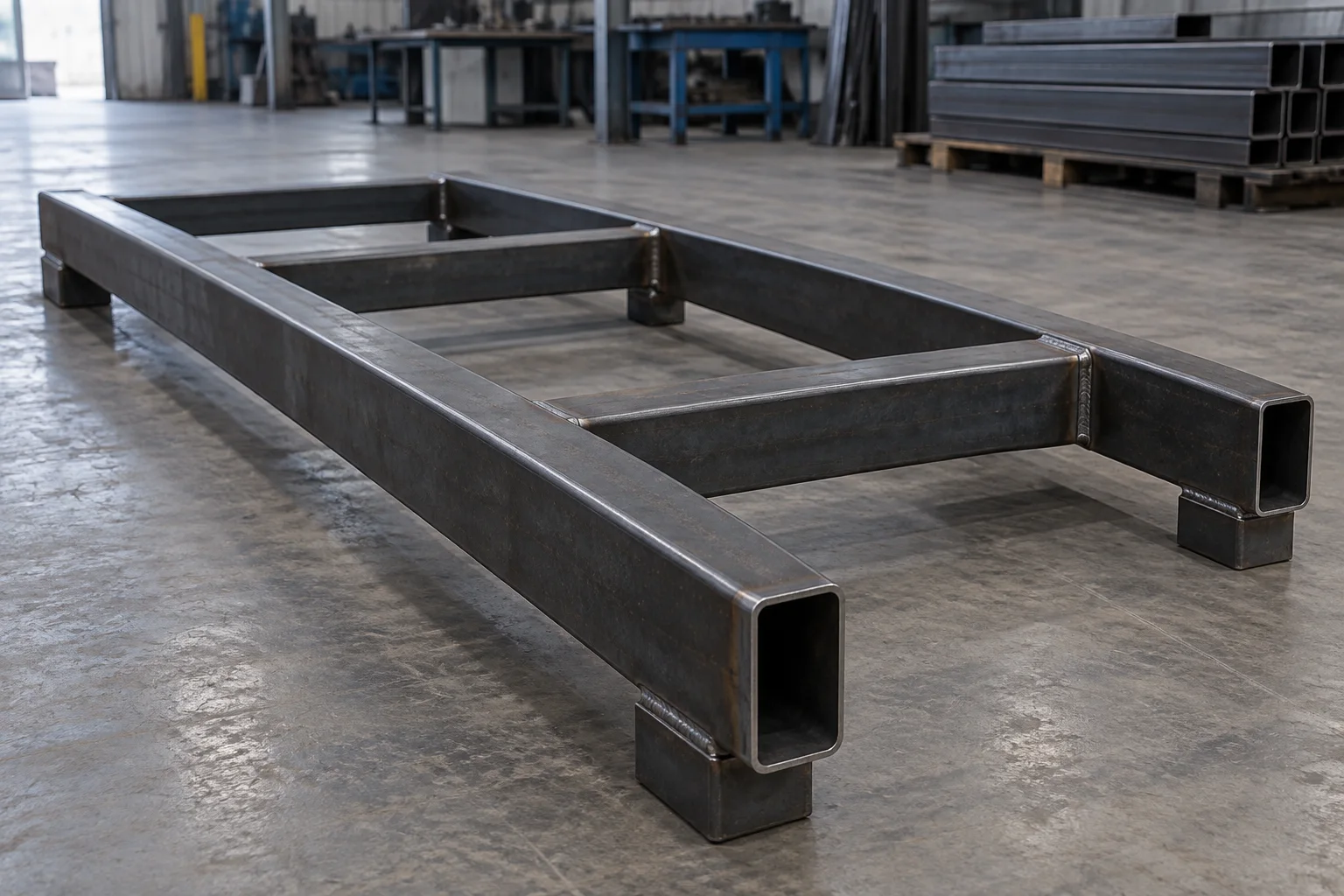 Rectangular tube side rails and crossmembers in an equipment skid
