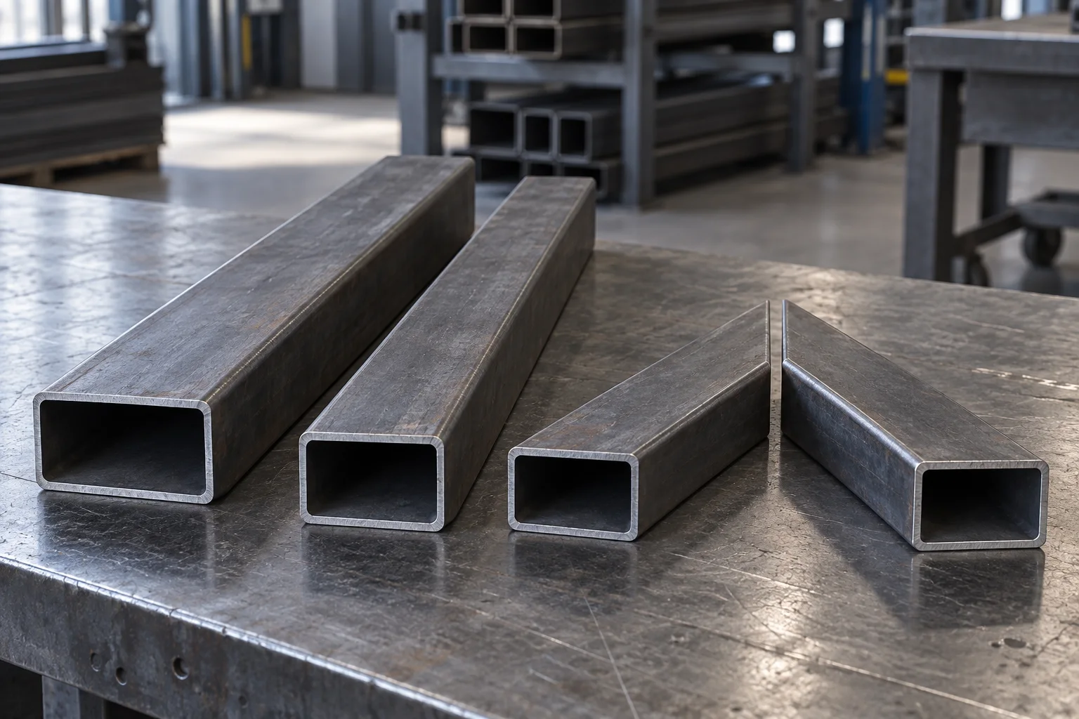 Straight and mirrored miter cuts on rectangular steel tubing
