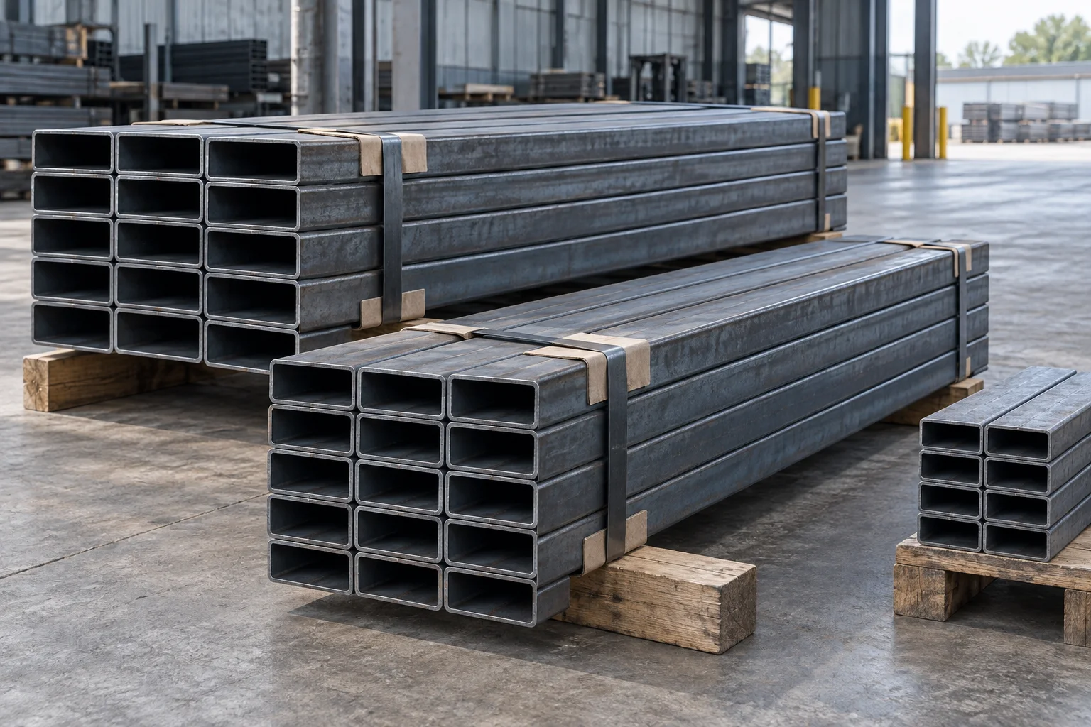 Rectangular tube bundles and shorter cut pieces on timber supports