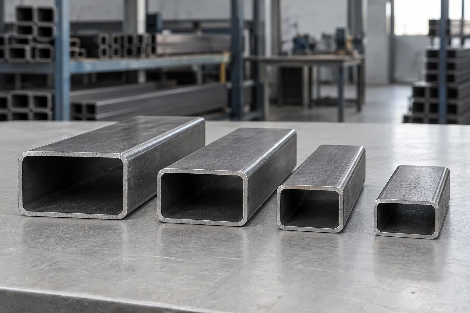 Rectangular hollow steel sections showing different side proportions and walls