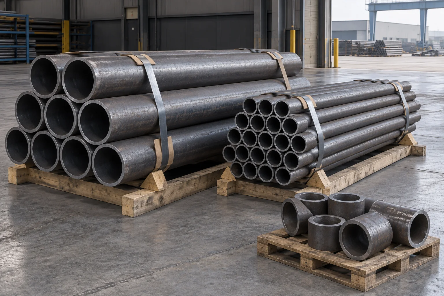 Strapped round tube bundles secured on timber supports