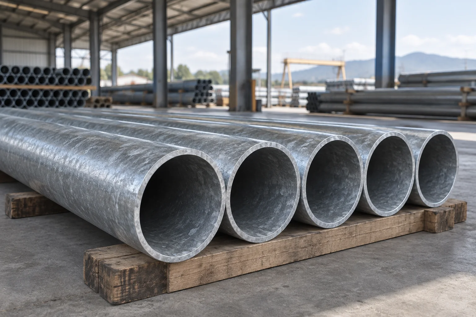 Galvanized round tubes with zinc-coated surfaces