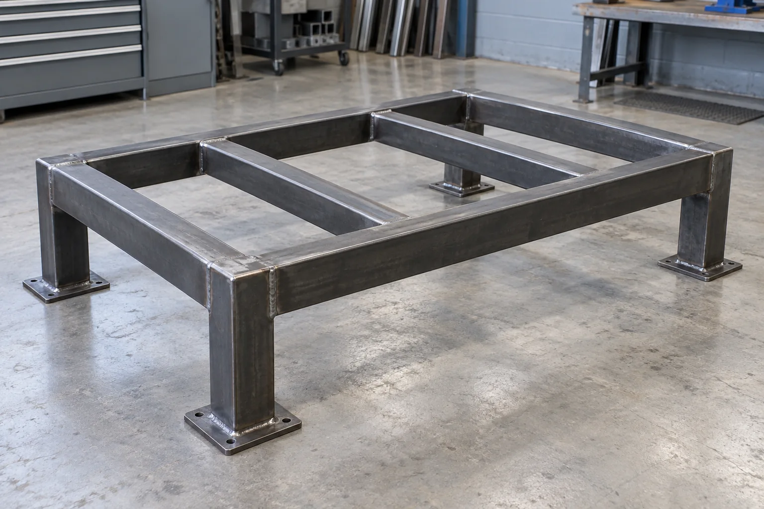 Machine base fabricated from square steel tubing