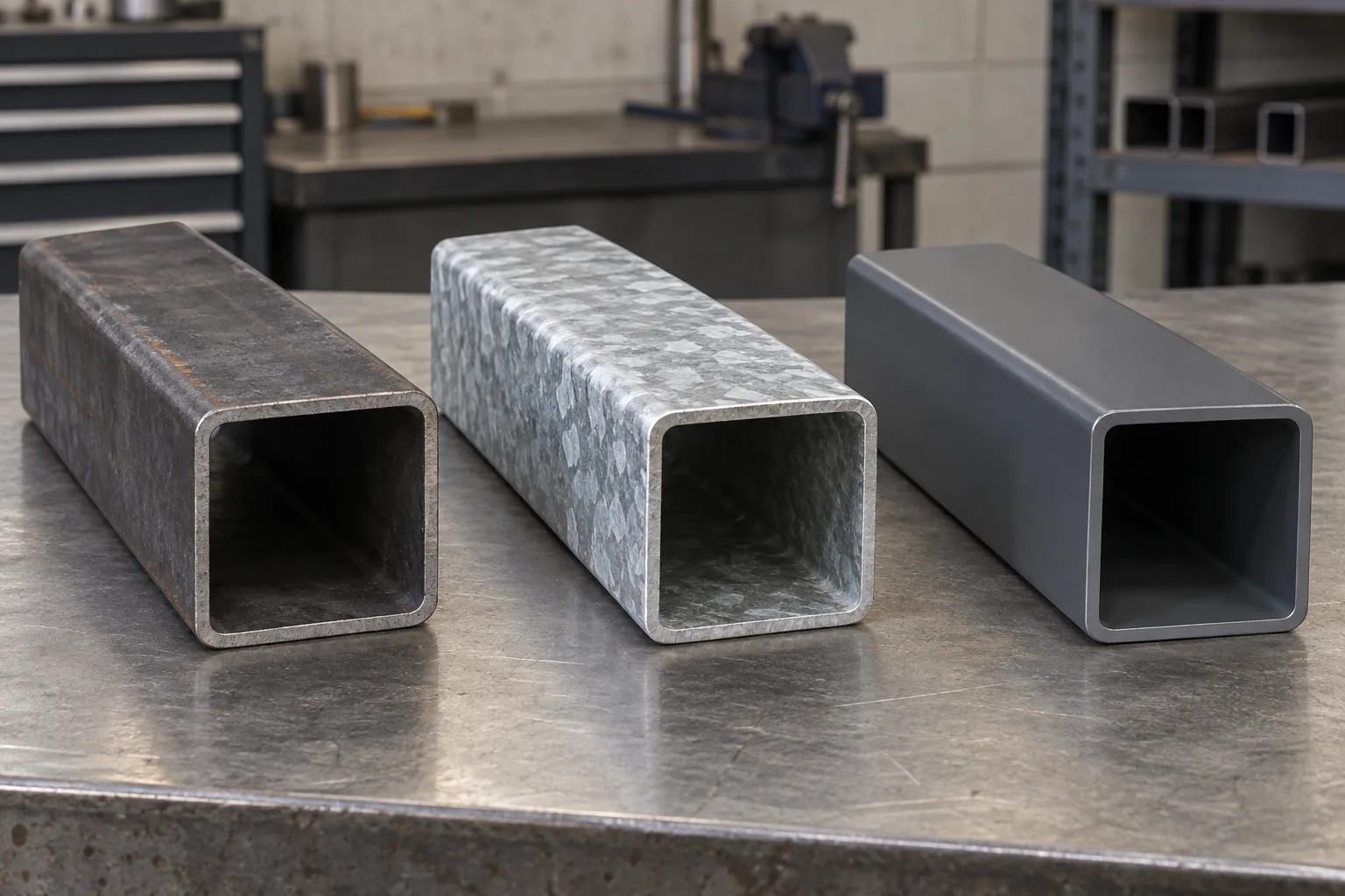 Black, galvanized and painted square tube finishes