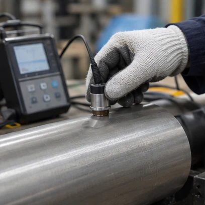 Contact ultrasonic inspection of stainless steel pipe