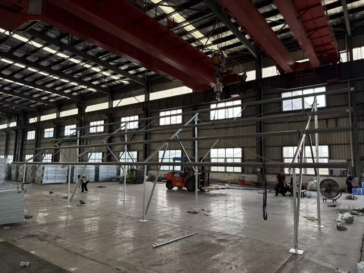 Solar support frames and steel components inside the East Baoyu workshop