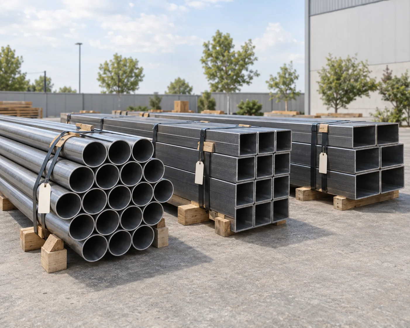 Separate structural tube bundles on timber supports with blank identification tags