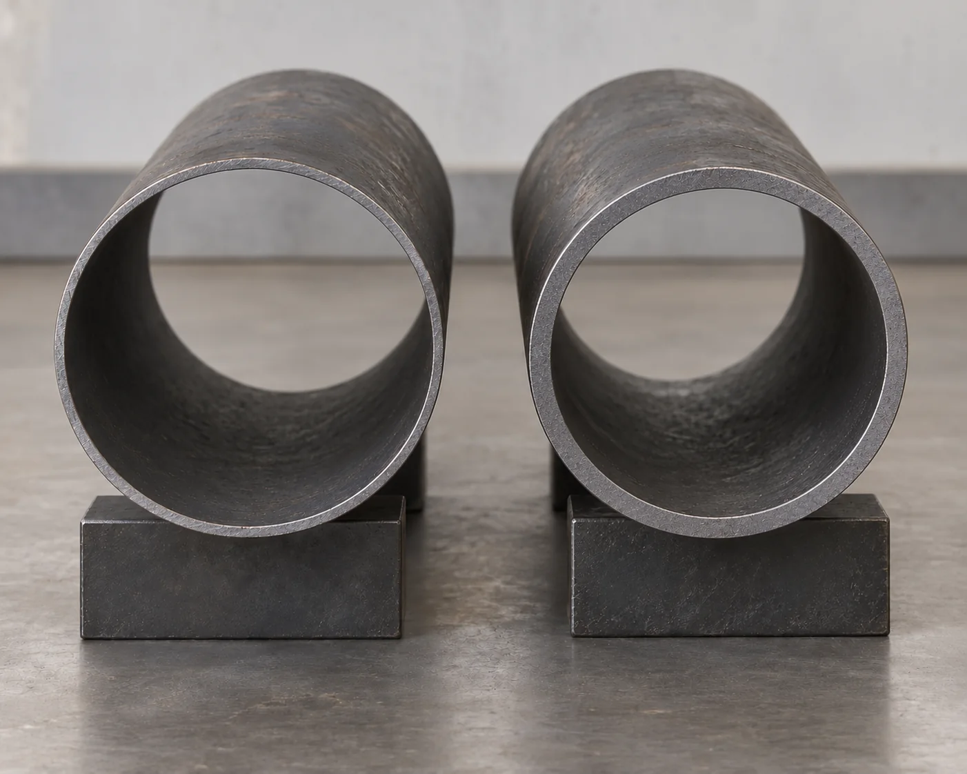Two separate steel pipe sections with visibly different wall thicknesses