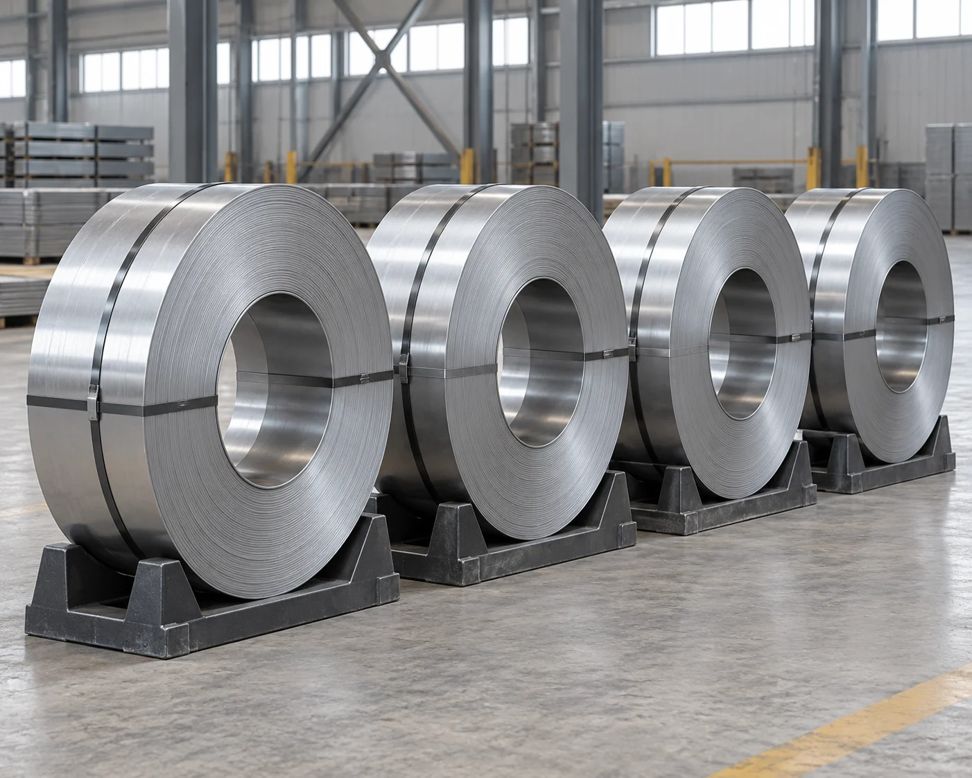 Separate narrow cold-rolled strip coils on protective supports