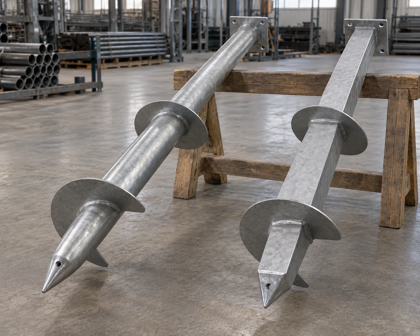 Round-shaft and square-bar helical lead sections with discrete helical bearing plates