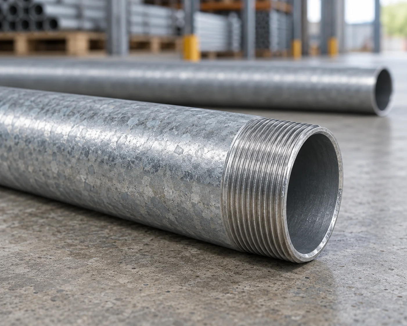 Galvanized IMC surface, threaded end and open bore