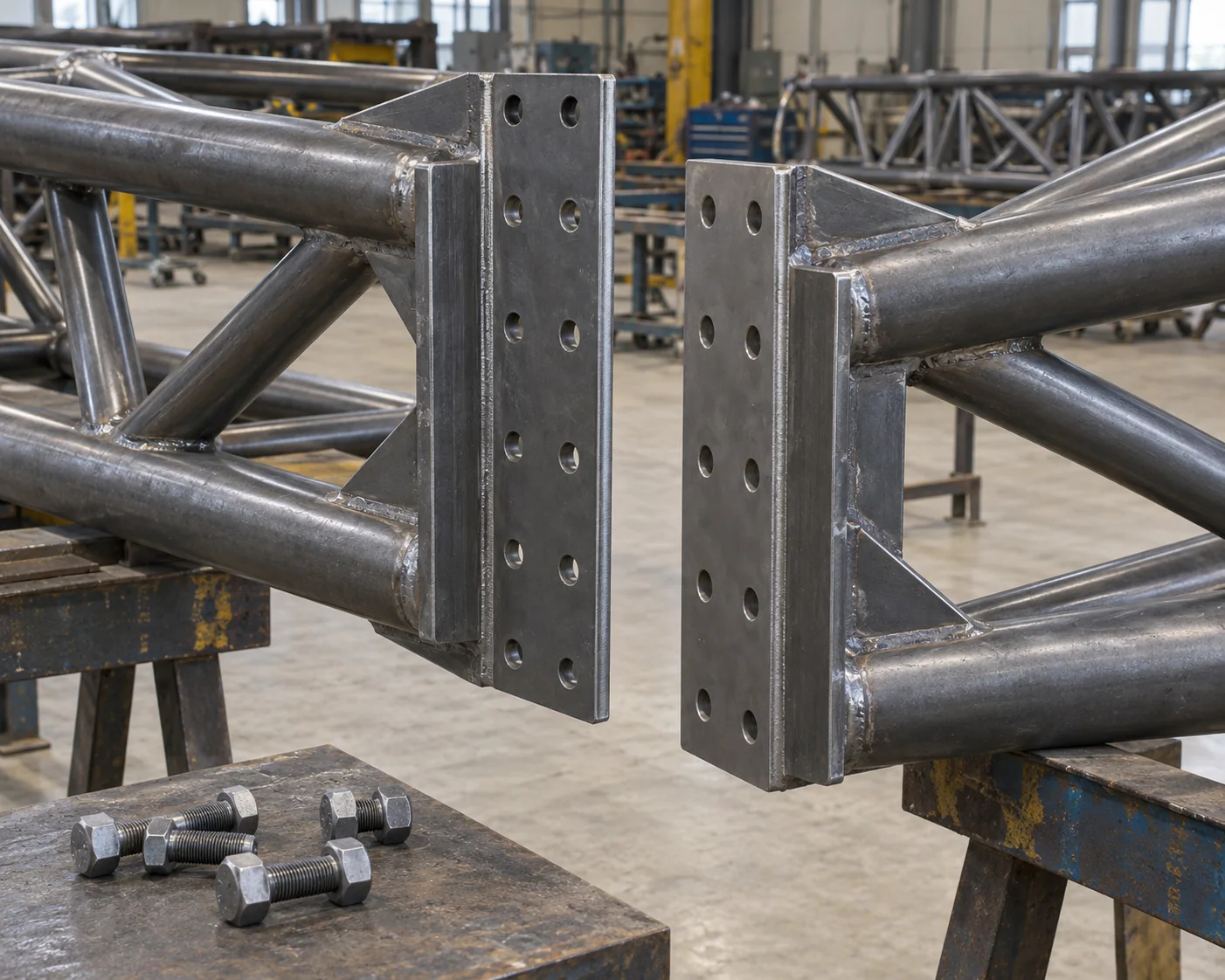 Roof truss chord splice plates with matching bolt-hole patterns