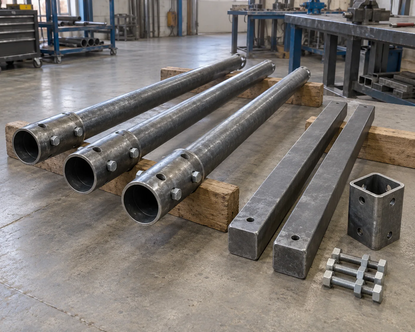 Galvanized pile extension shafts with coupling sleeves and loose connection hardware