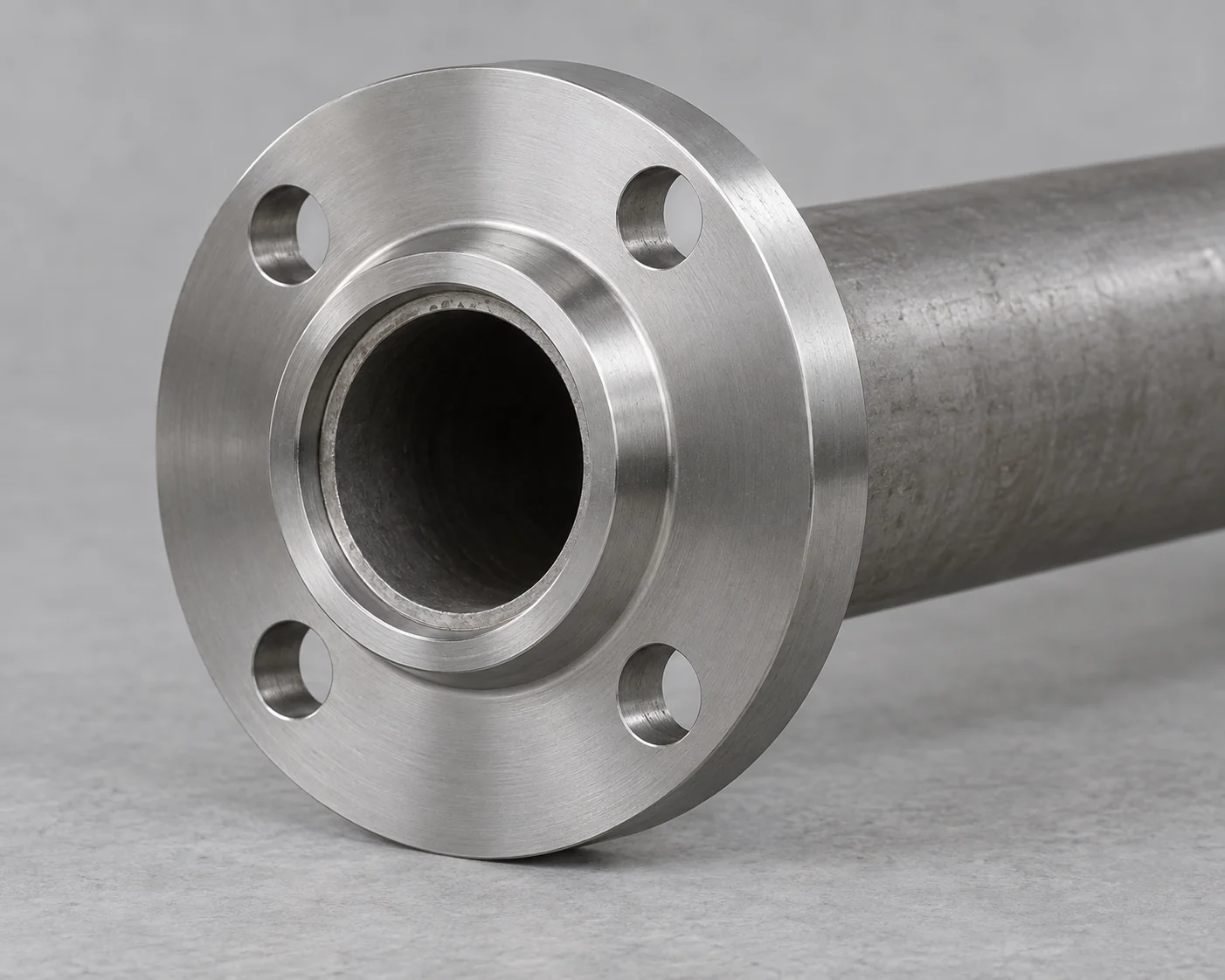 Plain-ended steel pipe passing through a short-hub slip-on flange