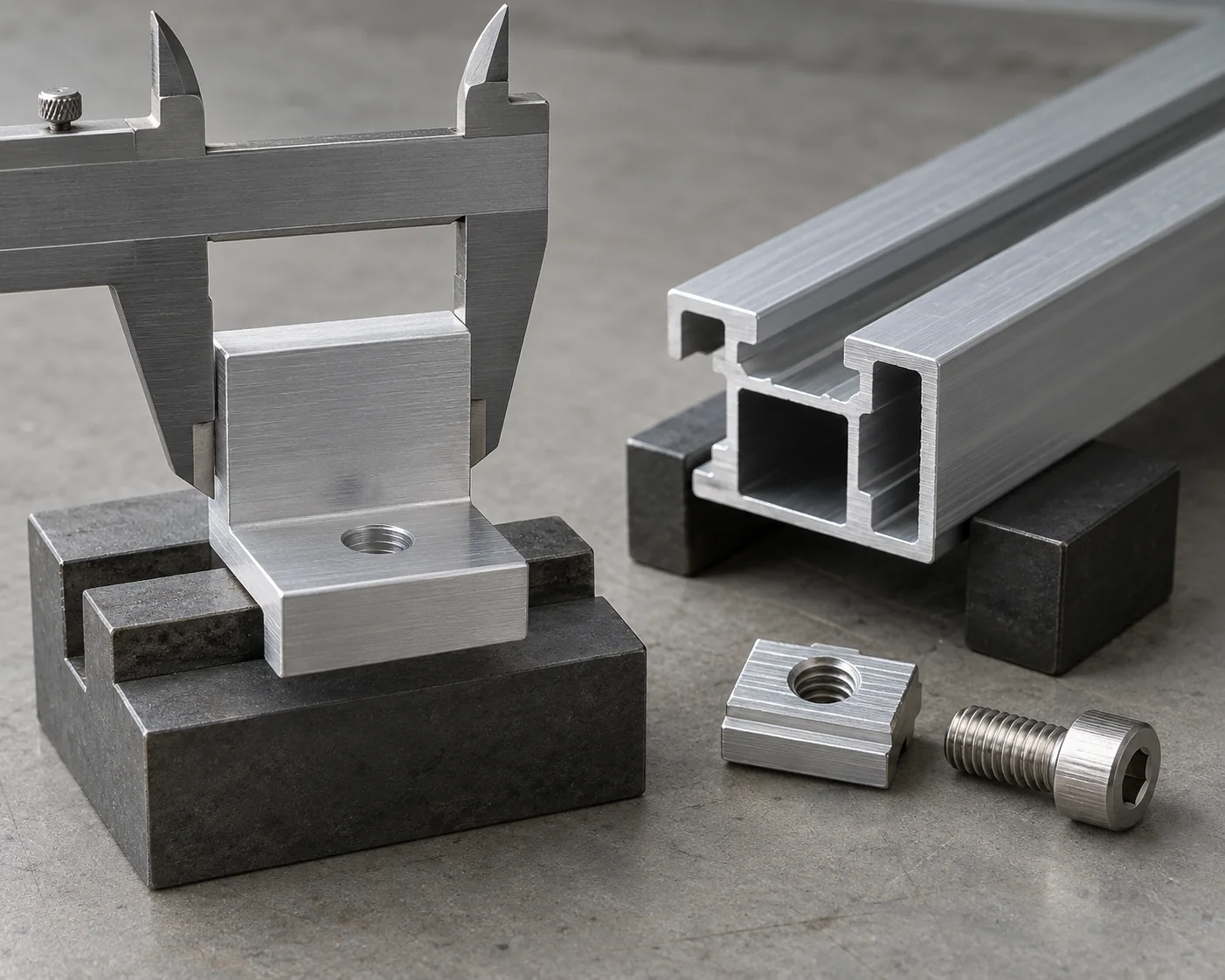 Solar clamp and rail profile in bench fixtures with a caliper and separate mounting hardware