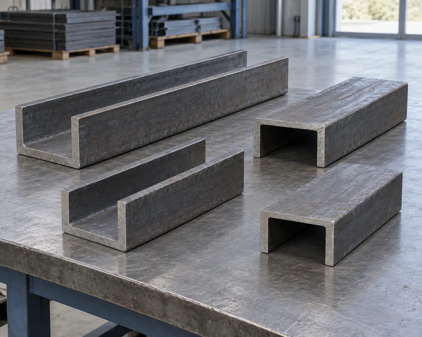 Saw-cut channel pieces with upward and downward open sides