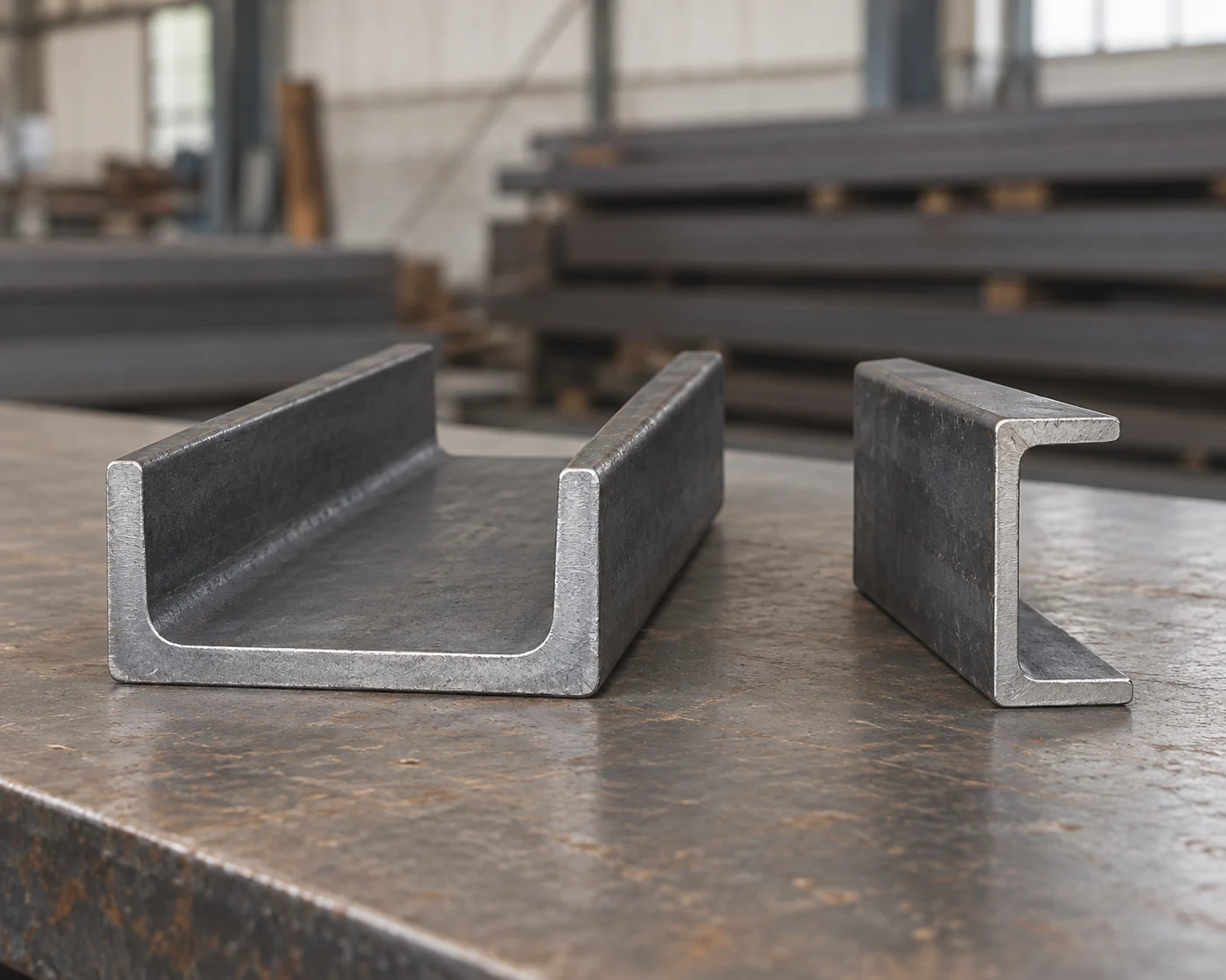 Two open steel channel sections with visible webs and flanges